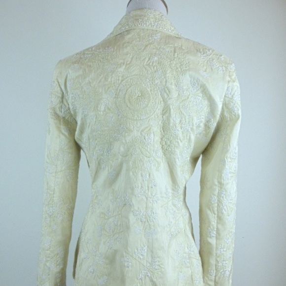BIYA JOHNNY WAS Cream SILK EMBROIDERED blazer dress jacket S - Picture 5 of 7